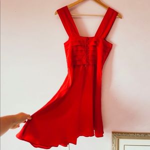 • pleated bodice red mini dress •